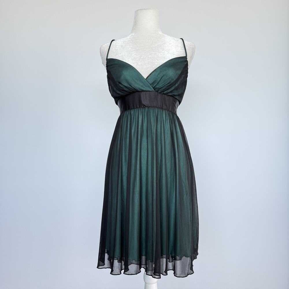 Ruby Rox Dress Juniors XL Green Black V Neck Chiffon Empire Waist Party Formal